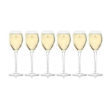 Hattingley Valley Tulip Flutes (Glasses Full), glasses are branded with the Hattingley Valley logo and butterfly. Fine glassware for drinking at home or giving as the perfect wine gift.