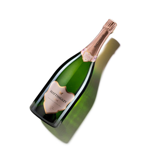 Hattingley Valley Rosé 2015 Magnum, image of bottle of an angle, casting shadow on white background