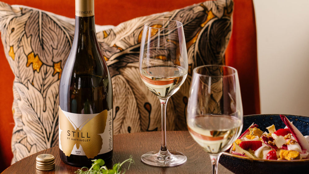 Hattingley Valley STILL chardonnay wine, food and wine pairings, white wine in glasses, Home House London