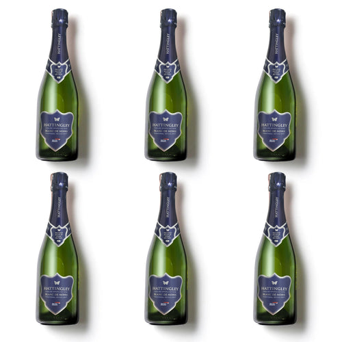 Hattingley Valley for British Airways Blanc de Noirs, case of six, six bottle images casting a shadow on the white background, case of wine delivered to your door