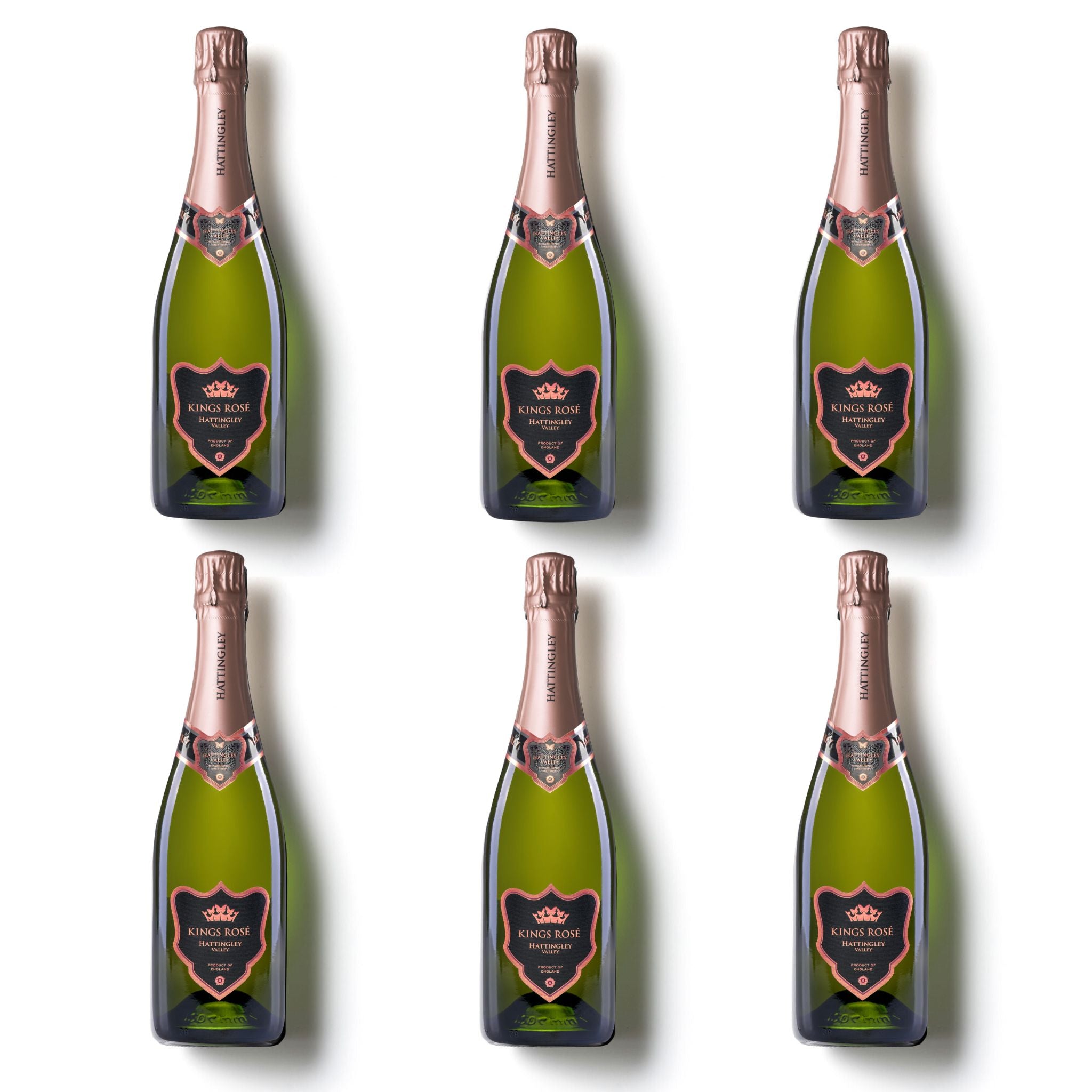 A Case of Hattingley Valley Prestige Cuvée Kings Rosé showing six bottles 