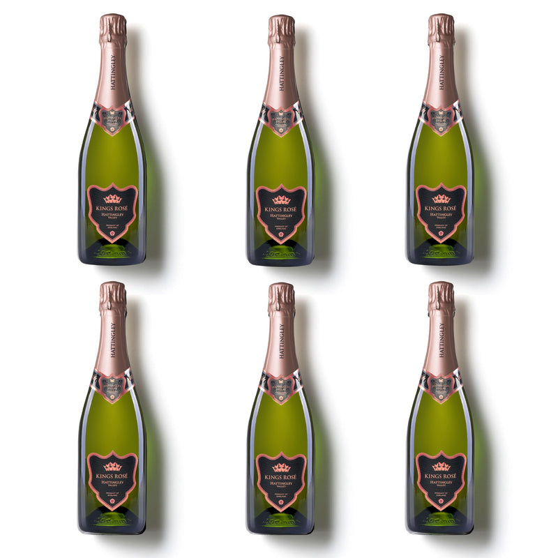 A Case of Hattingley Valley Prestige Cuvée Kings Rosé showing six bottles 