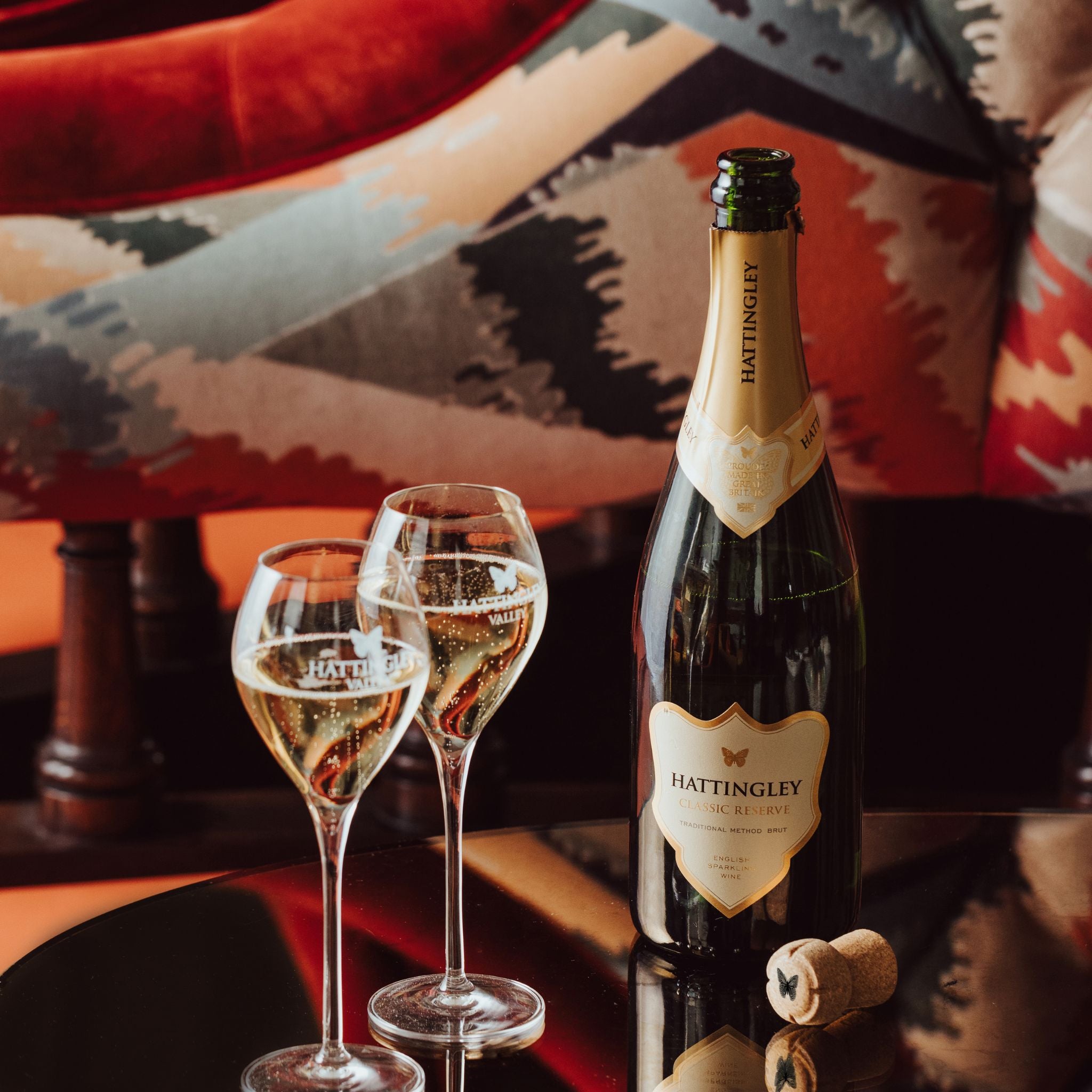 A Bottle of Hattingley Valley Classic Reserve and Two Glasses 