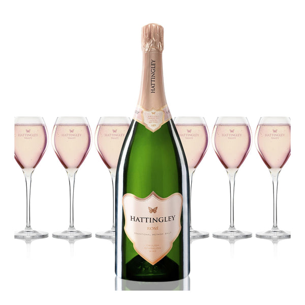 Hattingley Valley Rosé Magnum with six full glasses of English Sparkling Rosé