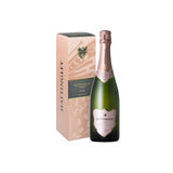 Hattingley Valley Sparkling Rosé, premium English sparkling wine. Rosé bottle image next to the Rosé gift box, which is pink with a large butterfly wing on it