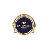 Hattingley Valley luxury gold bottle stopper, image of the top of the stopper with navy top and gold Hattingley Valley logo and butterfly