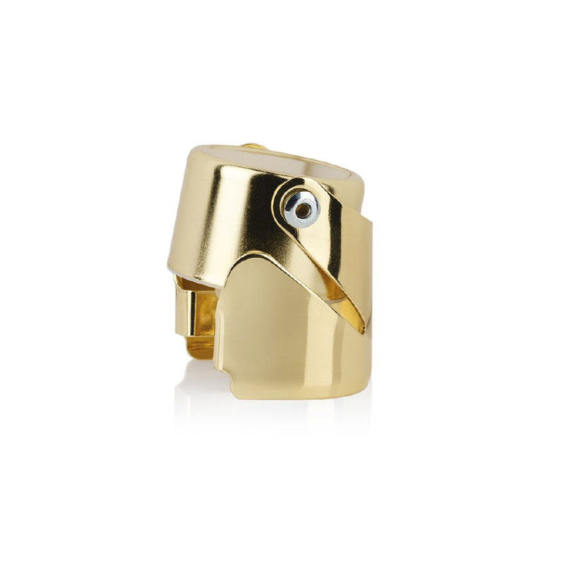 Hattingley Valley, luxury sparkling wine stopper gold. Side angle showing clip clasp.