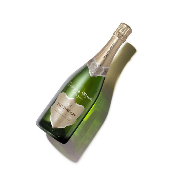 Hattingley Valley engraved bottle, engraved Blanc de Blancs, finest English sparkling wine, wine gift, gift personalisation, last minute gift ideas, etched bottle, commemorative gift