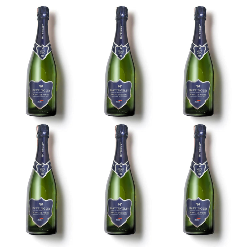 Hattingley Valley for British Airways Blanc de Noirs, case of six, six bottle images casting a shadow on the white background, case of wine delivered to your door