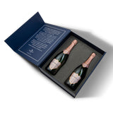 Hattingley Valley luxury gift box (open), containing two bottles of Hattingley Valley Sparkling Rosé, premium English Sparkling.